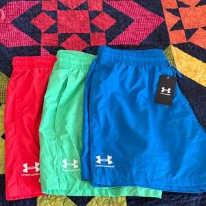 Under Armour Mens Athletic Shorts Trio - Blue, Green, Red